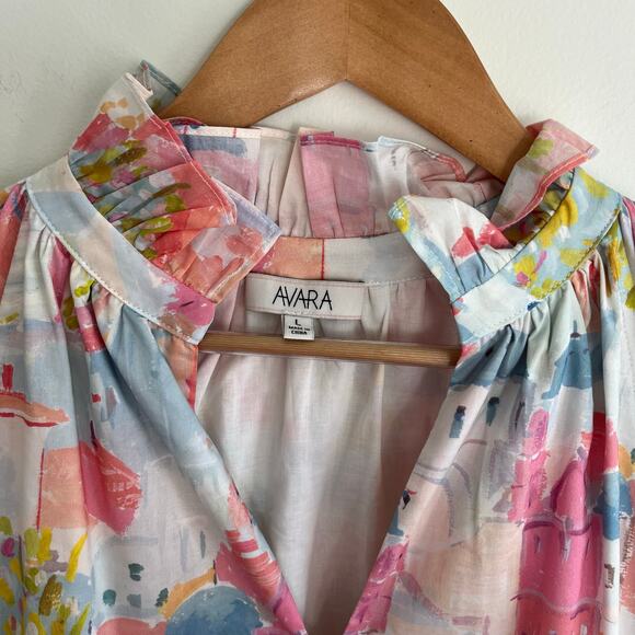 Avara Pinch Isa Santorini Greek Maxi Pastel Patterned Preppy Dress, Size Large - Picture 6 of 12
